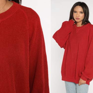 Alpaca Wool Sweater 80s Red Raglan Sleeve Sweater Pullover Slouchy Plain Knit Vintage 1980s Cozy Hipster Jumper Plus Size xxl 2xl 2x 