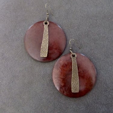 Large round wooden and bronze earrings 2 