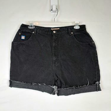 Vintage 90s Black High Waist Denim Shorts, Size 36 Waist 