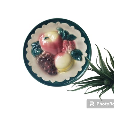 Vintage Royal Copley Ceramic Fruit Plate Wall Pocket/ Retro Kitchen Decor/Mid Century 1950s/Country Farmhouse 