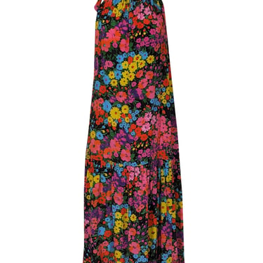 Les Reveries - Pink Multicolor Silk Floral High Neck Maxi Dress Sz XS