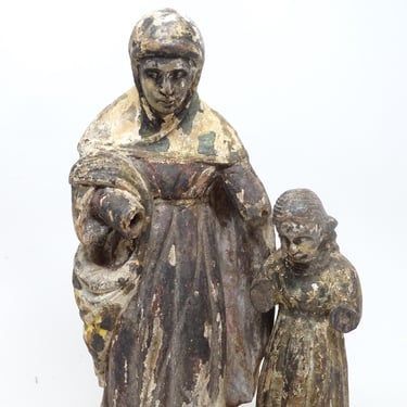 Antique 1800's Holy Mother Mary with Child Jesus Santos,  Hand Carved Madonna Saint,  Religious Folk Art, Philippines 