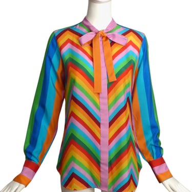 VALENTINO- Multi Color Striped Silk Blouse, Size 4