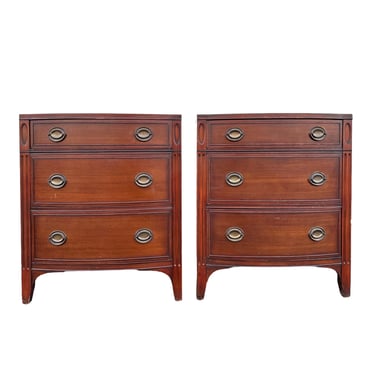 Set of 2 Mahogany Nightstands with 3 Drawers by Drexel 28” Tall - Vintage Wood Bachelor Chests or Pair of End Tables 