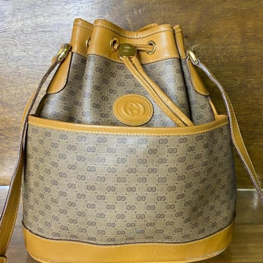 Vintage Gucci Purse Micro GG Monogram Bucket Draw String Shoulder Bag 