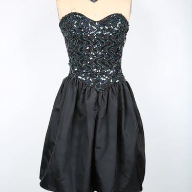 Vintage Black Party Dress with Sequin Bodice - Jessica McClintock - Gunne Sax Party Dress Evening Dress 