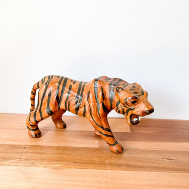 Small Vintage Leather Tiger. Vintage Animal Figurine. Bohemian Home Decor 