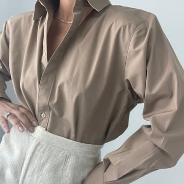 vintage minimalist cotton deep nude blouse button up | Retro Rhapsody