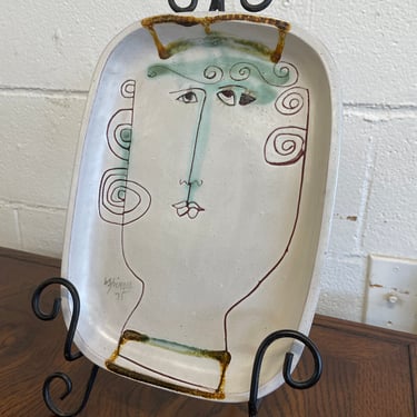 Picasso Style Drawn Face Platter by Espinoza