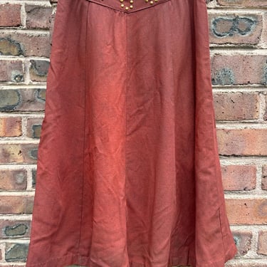 Vintage 1940s Gold Studded Waist Skirt Wool Gabardine Blend Red XXS 24 Waist by TimeBa