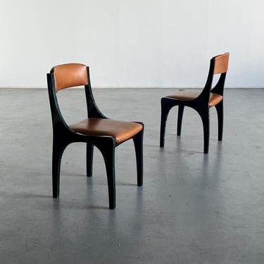 Rare Italian Art Deco Dining Chairs by Aldo Tura in Parchment, Wood and Leather, Modernist Design, Italy 1950s 