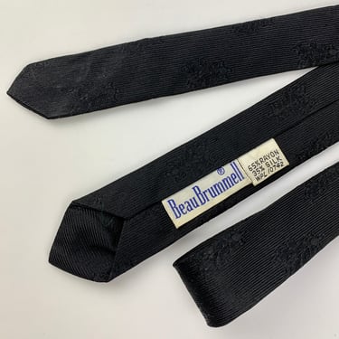 Early 1960's Mod Tie - Supper Skinny - BEAU BRUMMELL - Black Silk & Rayon Blend - The MODS - 