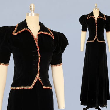 1930s Set / Blouse and Skirt Two Piece / FOGA Dress / Puffed Leg of Mutton Short Sleeve Suit/  Louise Mulligan 