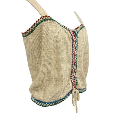 Vtg Vintage 1970s 70s Italian Knit Designer Rust Detail Sandy Lace Up Tank Top 