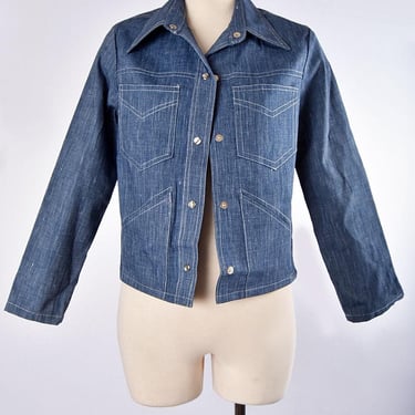 70's Jean Jacket Maggie Sweet Blue Jean Denim 1970's Fitted Vintage Jacket Disco Hippie era 