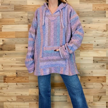 90's Baja Pastel Striped Mexican Blanket Pullover Hoodie 
