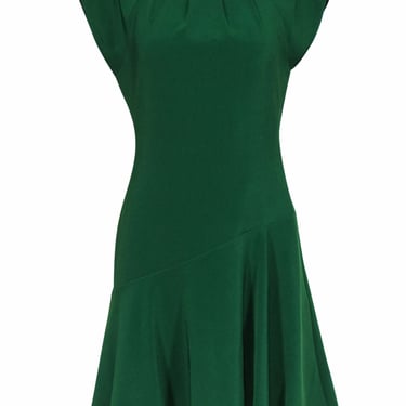 Reiss - Green Fit & Flare Dress w/ Drop Waist & Asymmetrical Hem Sz 6