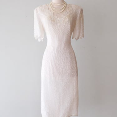 Fabulous NWTs 1980's White Silk Beaded Cocktail Dress/ Sz XL