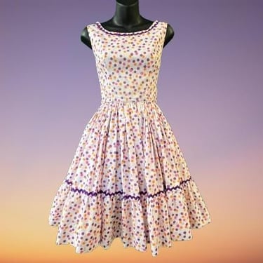 1950s polka dot day dress rockabilly pink dotted full skirt small 