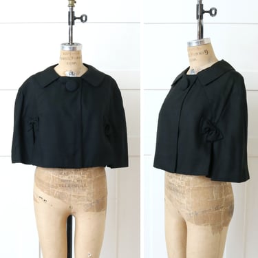 vintage 1960s formal dress jacket • Bon Marche black cape fit short jacket with bows 