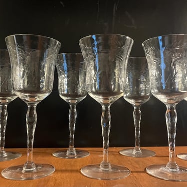 Long Stemmed EtchedWone Goblets Set of Seven 
