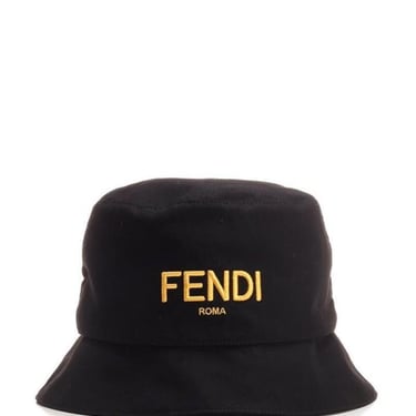 Fendi Men Black Reversible Logo Embroidered Unisex Bucket Hat