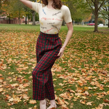 1950s Plaid Wool Trouser Pants / Side Zip Fifties Rockabilly Trousers / Cropped Slacks / High Waist Arrow Metal Zipper 