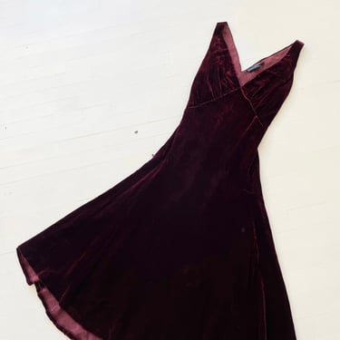 1990s Ralph Lauren Burgundy Silk Velvet Bias-Cut Dress 