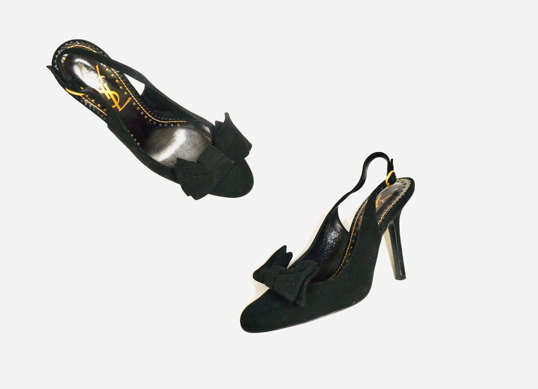 Yves Saint Laurent, Shoes, Size 385 Vintage Yves St Laurent Pointed High  Heel Tie Ankle Italy Blackivory