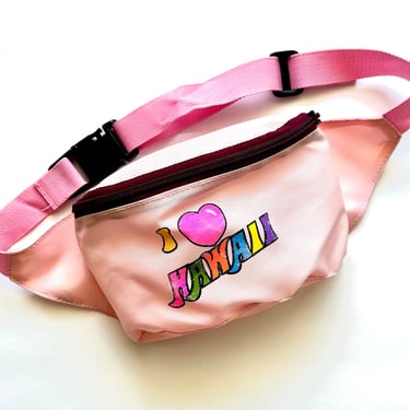 Vintage I Love Hawaii 80s 90s Fanny Pack Bright Pink Belt Bag 