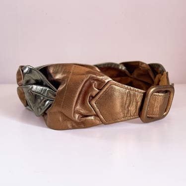 Vintage ‘80s woven metallic leather belt | handcrafted artisan cinch belt, copper & pewter, S/M 