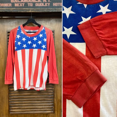 Vintage 1960’s Hippie Glam Mod Stars x Stripes Flag Pop Art T-Shirt, 60’s Tee Shirt, Vintage Clothing 