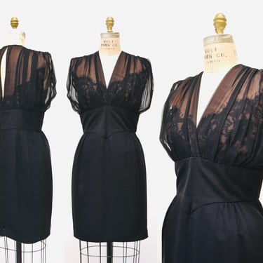 90s Vintage Black Dress by BOB MACKIE Lace Silk Dress Small Medium // Vintage Black Illusion Dress// Black Party Cocktail Dress Small Medium 