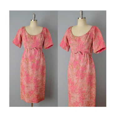 50% OFF SALE: 1950s Pink Floral Silk Dress // Size Medium Large 