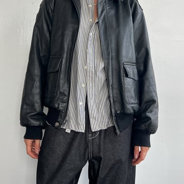 Vintage Black Leather Aviator Jacket (M/L)