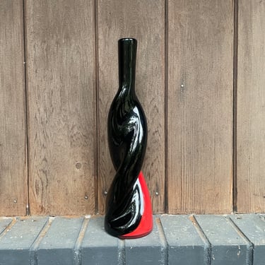Vintage Italian Murano Archimede Seguso Twisted Bottle Vase Black Red Mid-Century 