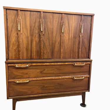 Free Shipping Within Continental US - Vintage Mid Century Modern Tallboy Dresser Solid Walnut Burl Accent 