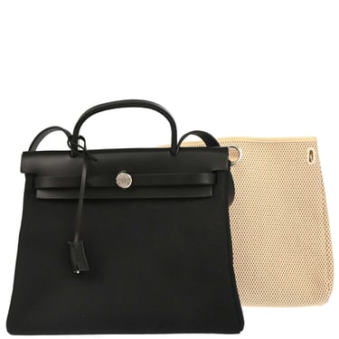 Hermes Black Natrural Toile GM Officier Herbag PM 2 in 1 Handbag