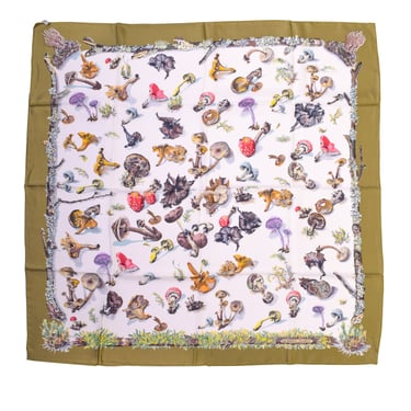 Hermes Vintage Champignon Mushroom Print Silk Carre Scarf