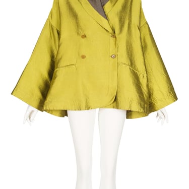Romeo Gigli 1991 S/S Vintage Chartreuse Silk Trapeze Jacket w/ Neck Piece 