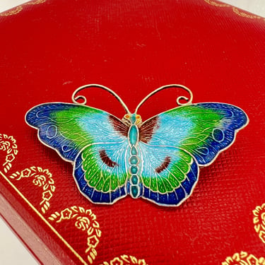 Butterfly Sterling Pin Brooch Rhinestones Enamel Vintage 