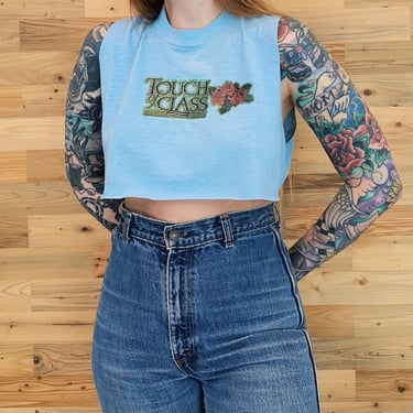 70's Vintage Touch of Class Cropped Sleeveless Crop Top T-Shirt Tee Shirt 