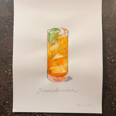 Screwdriver Cocktail Original Watercolor Painting