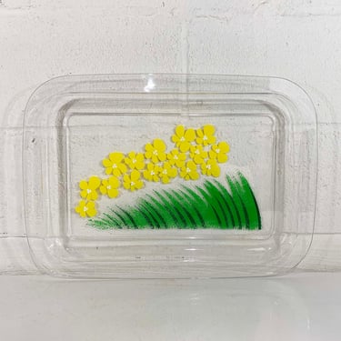 Vintage Plastic Tray Cameleon P Tardif Neove Yellow Flowers Green Large Retro Serving Plate Acrylic Floral Barware Bar Cute 1980s 