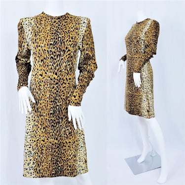 Norma Kamali 1980's Leopard Print Jersey Stretch Dress I Lrg 