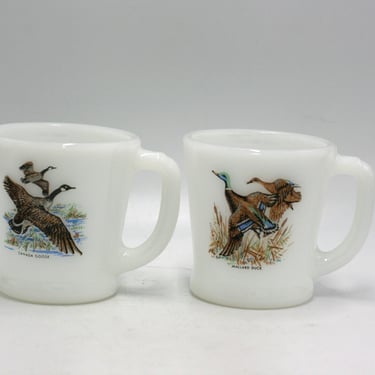 vintage Fire King Mallard Duck and Canada Goose Coffee Mugs 