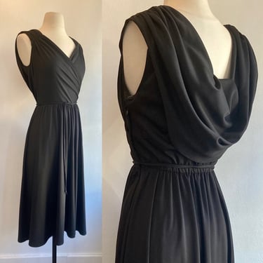 Classic Vintage 70s 80s JERSEY DISCO Dress / Back COWL + Ruching 