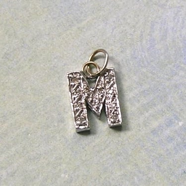 Vintage 14K White Gold Initial M Charm with Diamonds, Vintage Gold M Charm, Initial M White Gold Charm (#4550) 