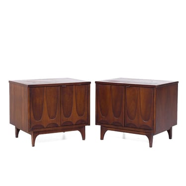 Broyhill Brasilia Mid Century Walnut Commode Nightstands - Pair - mcm 