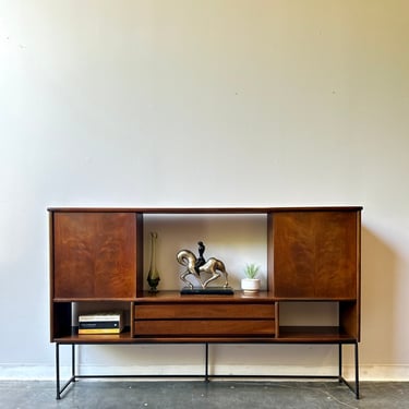 Mid Century Walnut And Iron Bookshelf By Stanley Furniture 